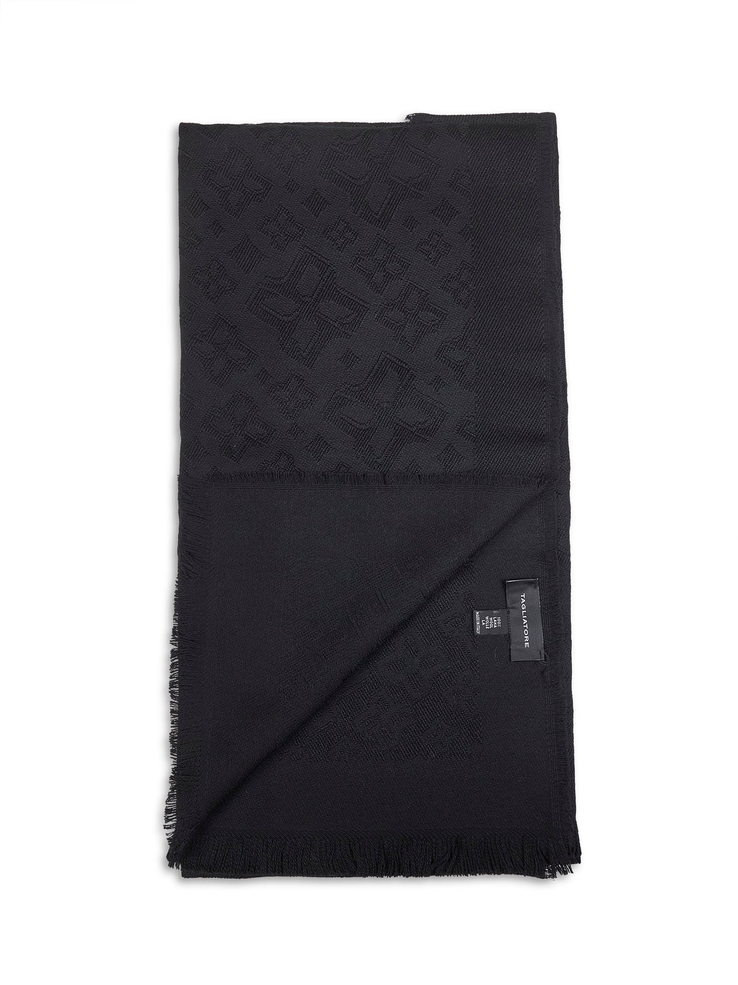 Sciarpa in lana vergine jacquard nera con logo