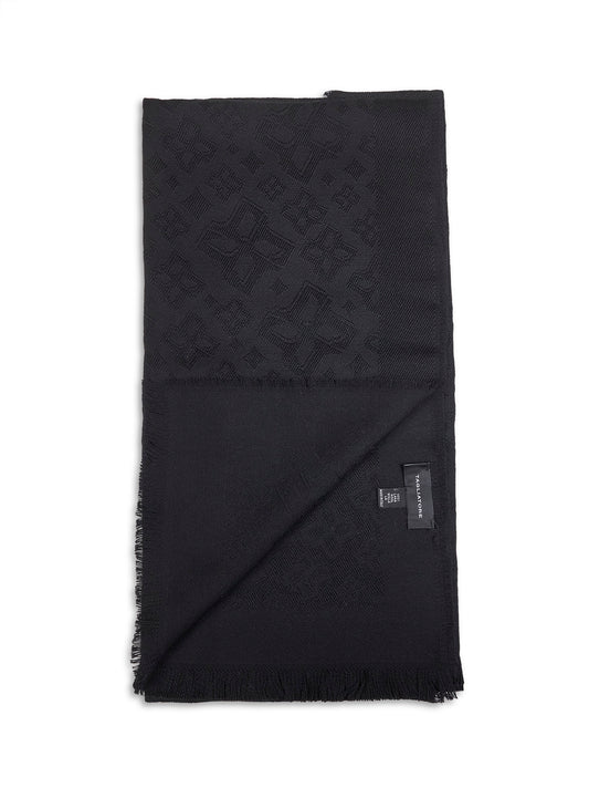Sciarpa in lana vergine jacquard nera con logo