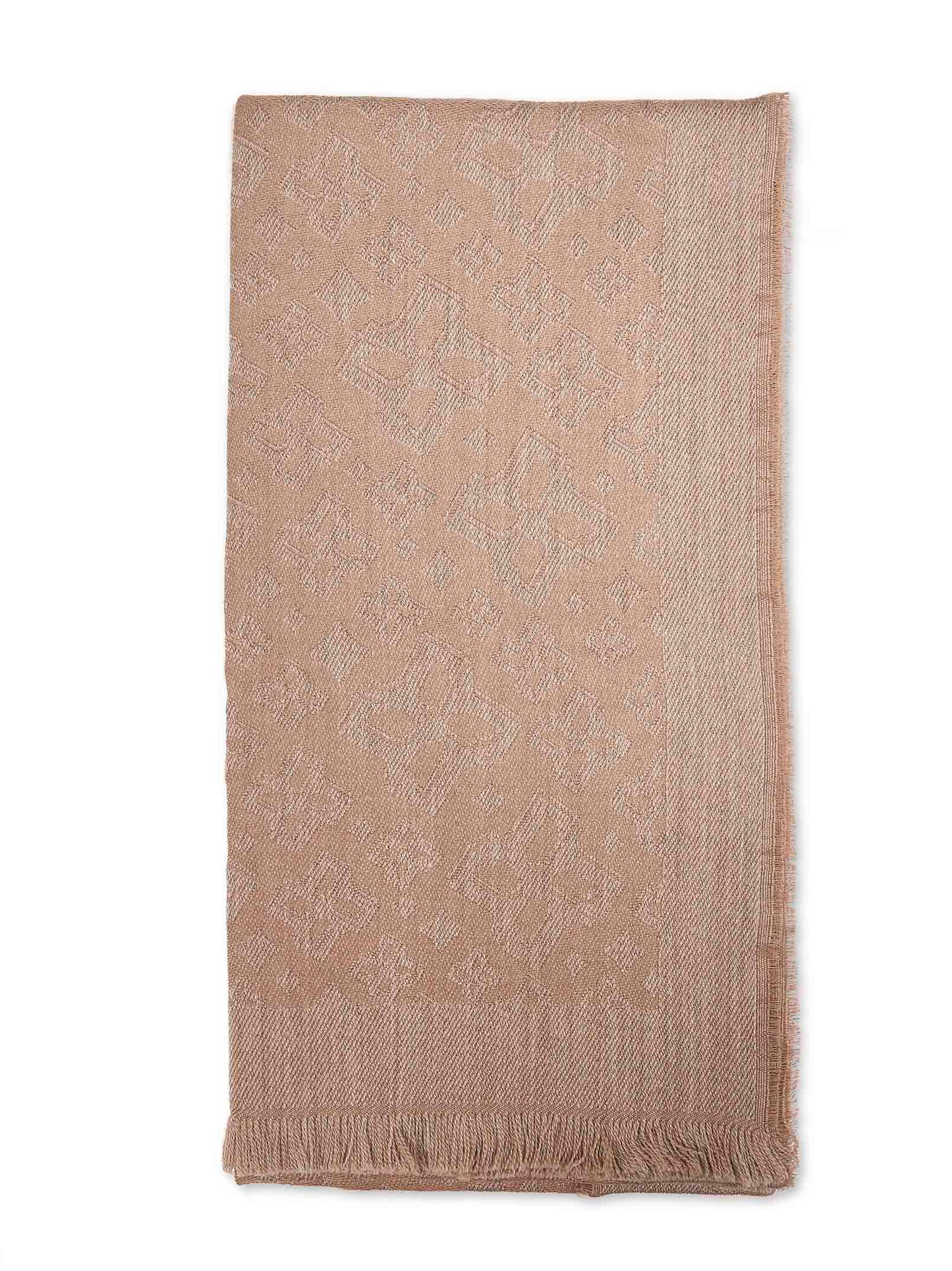 Beige jacquard virgin wool logo scarf