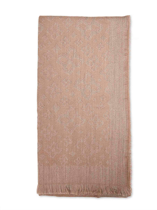 Beige jacquard virgin wool logo scarf
