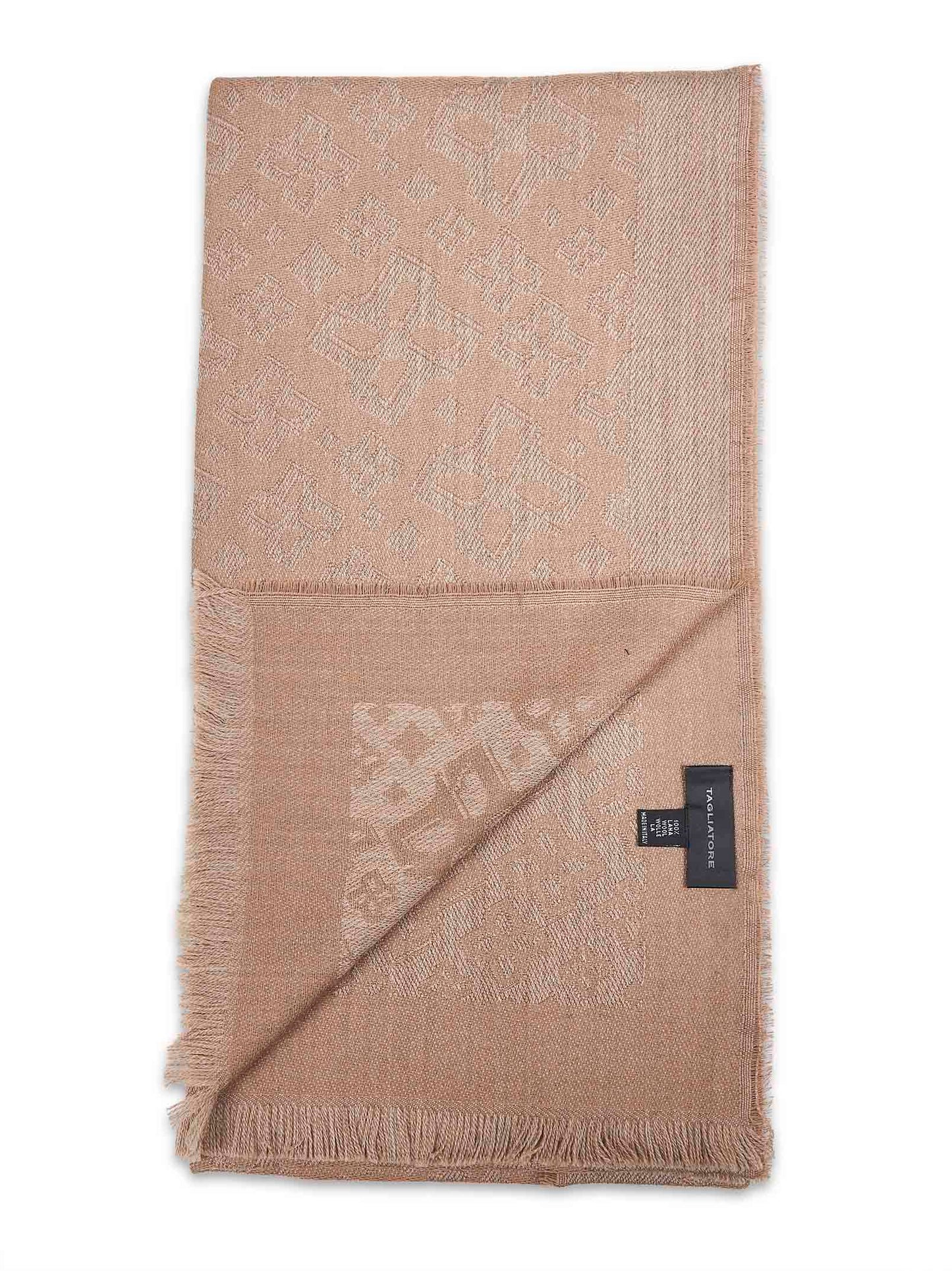 Beige jacquard virgin wool logo scarf