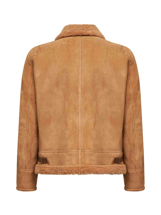 Beige lamb shearling aviator jacket