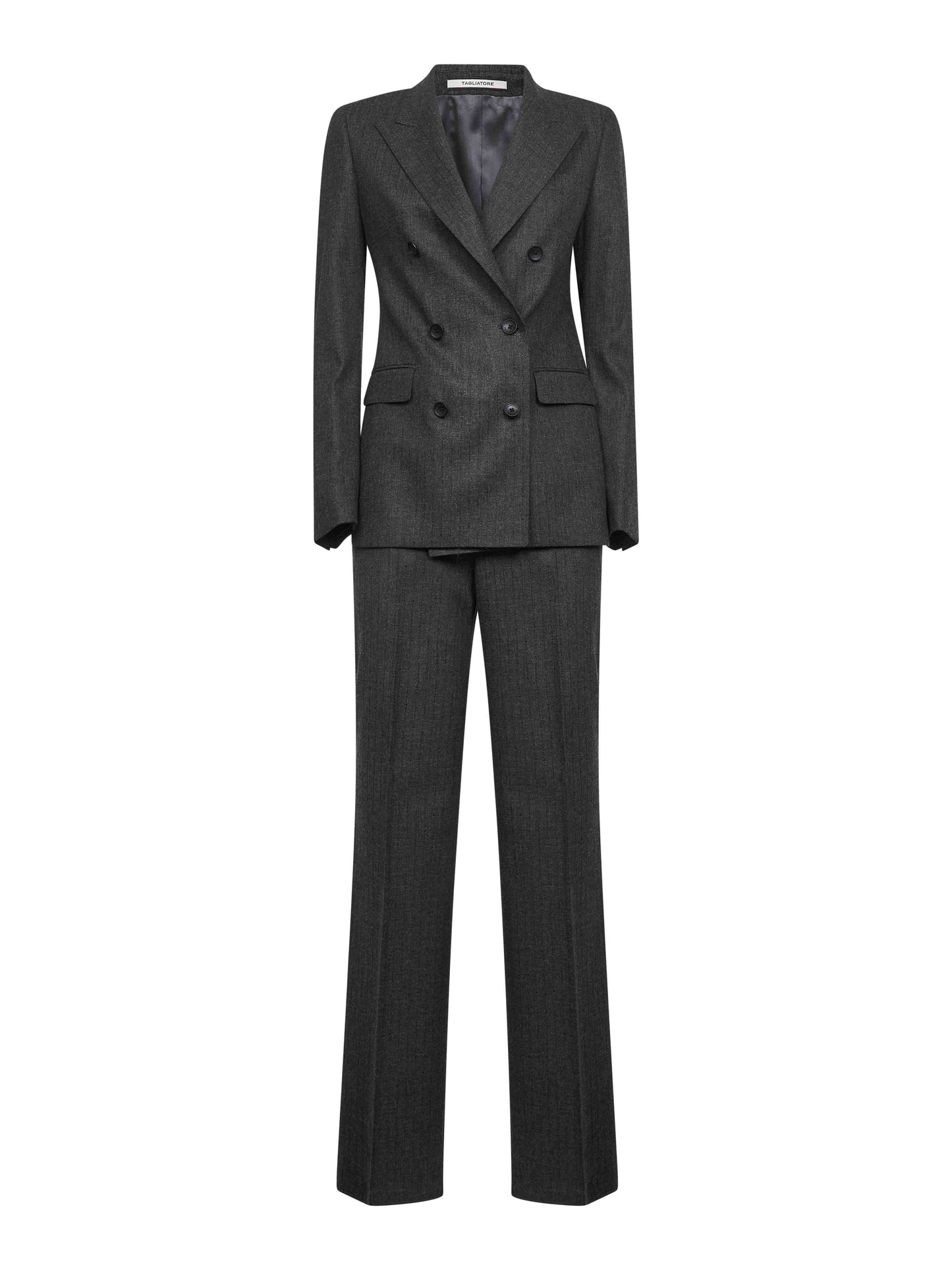 Grey micro sequin pinstripe wool blend Paris suit