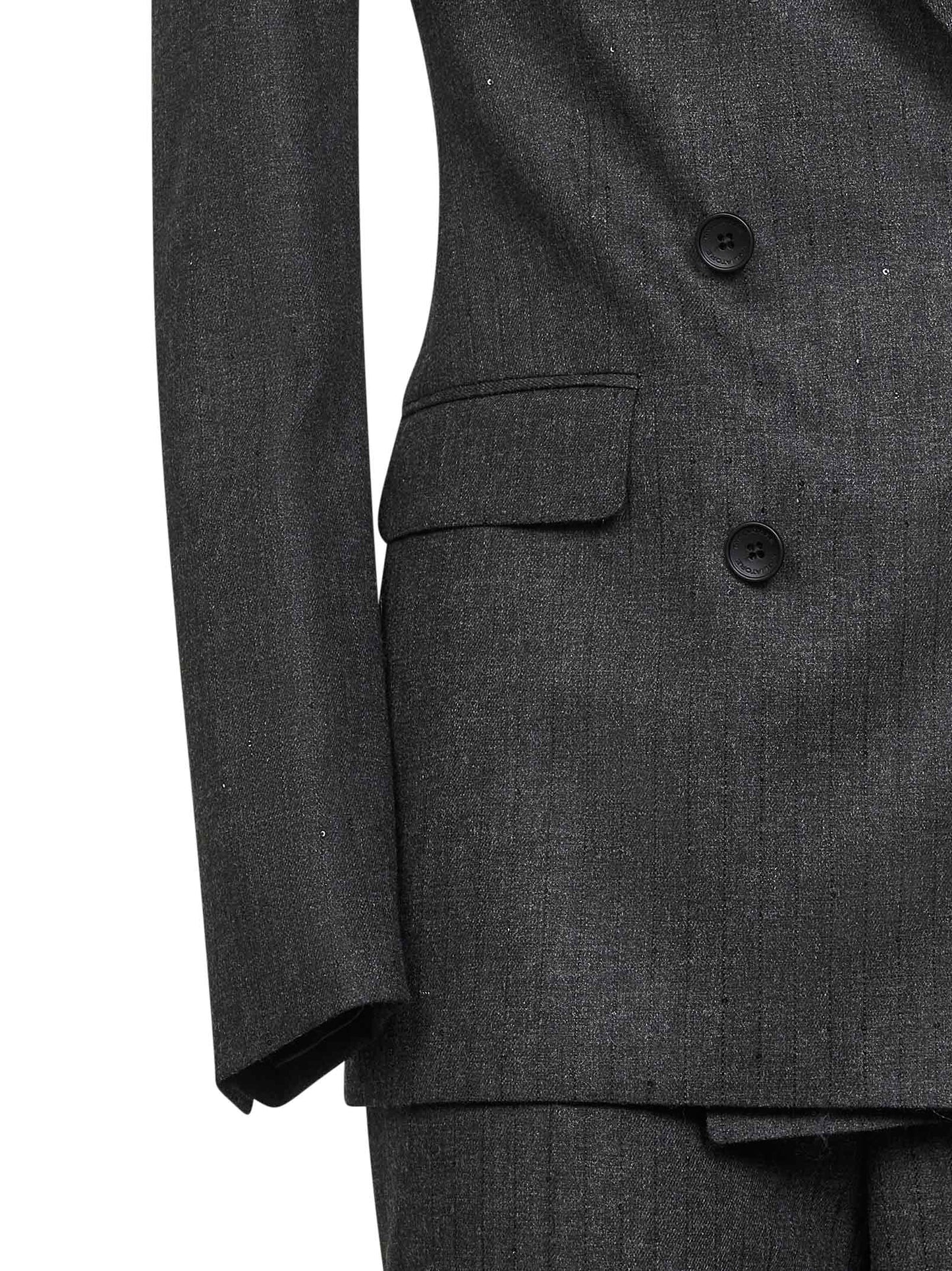 Grey micro sequin pinstripe wool blend Paris suit