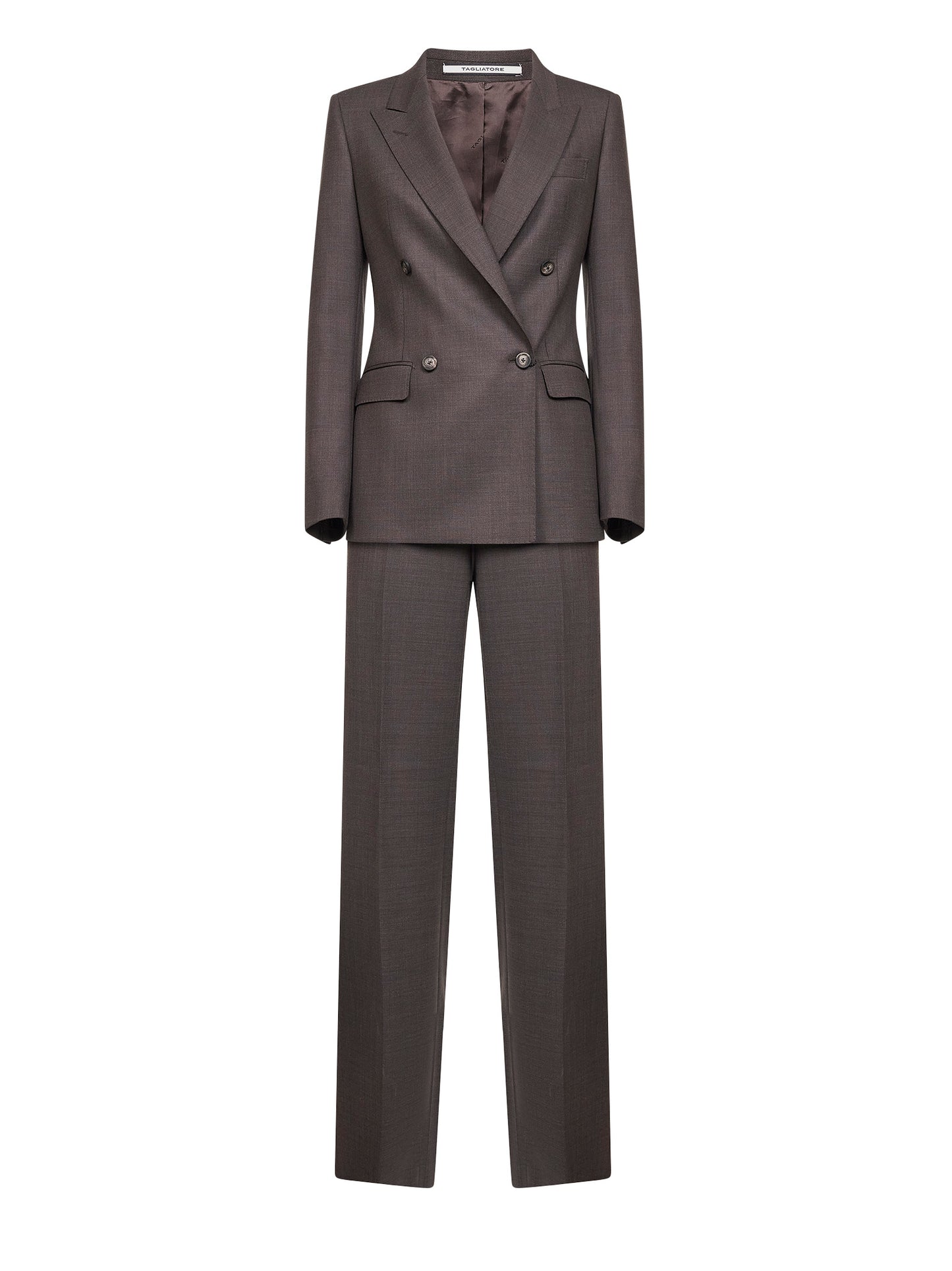 Tailleur doppiopetto in lana stretch marrone