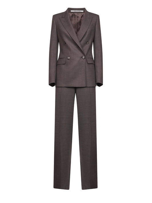 Tailleur doppiopetto in lana stretch marrone