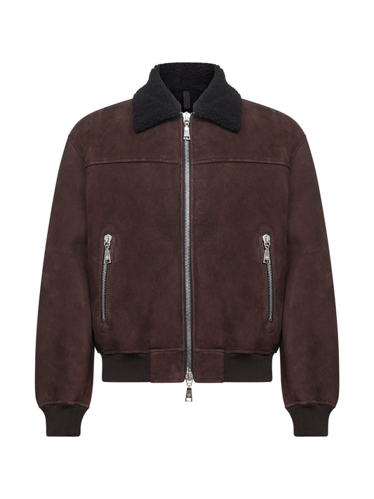 Giacca bomber in montone marrone