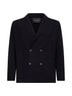Black double-breasted wool blend knit blazer