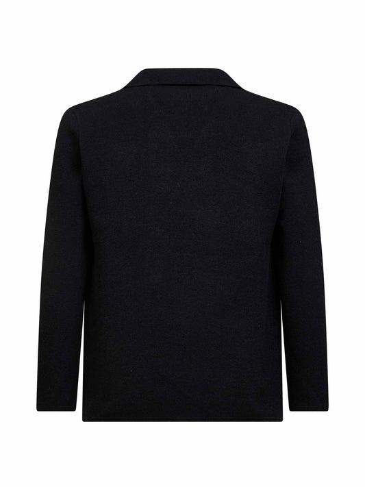 Black double-breasted wool blend knit blazer