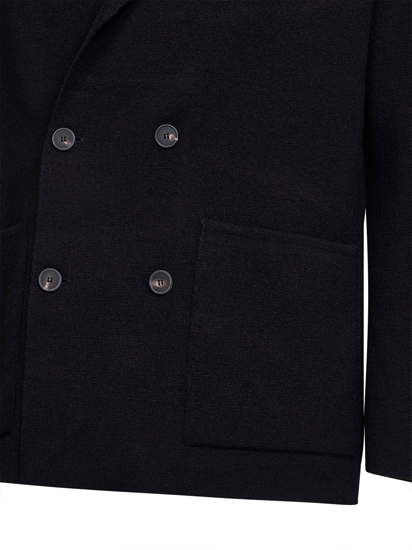 Black double-breasted wool blend knit blazer