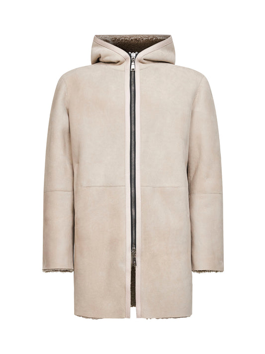 Cream shearling Wilson hooded coat