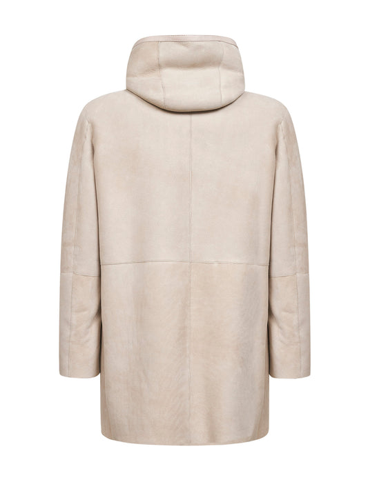 Cream shearling Wilson hooded coat
