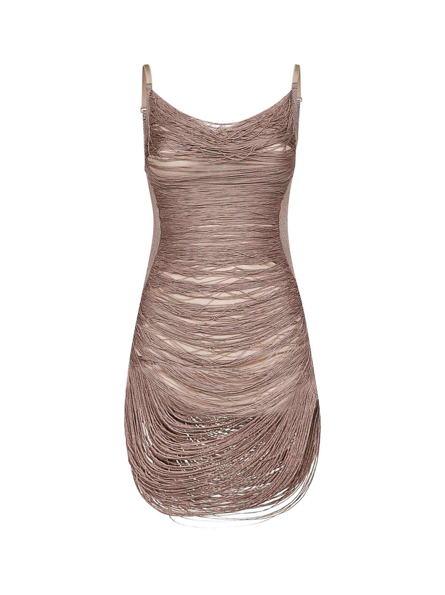 Silver knit fringed mini dress