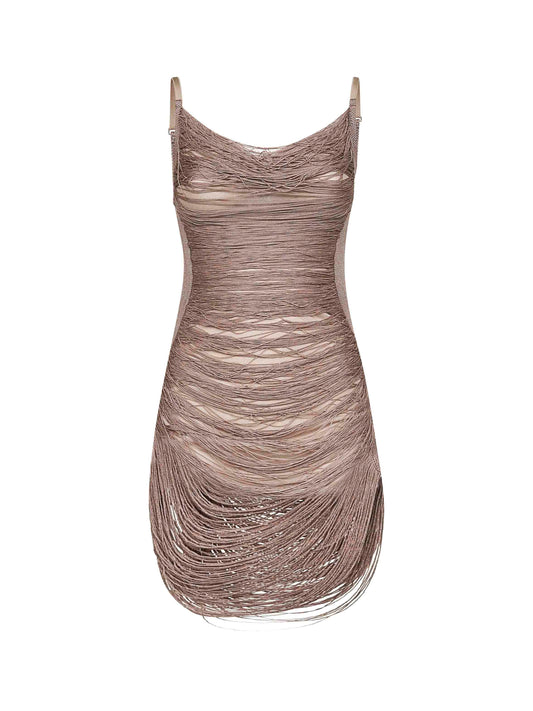 Silver knit fringed mini dress