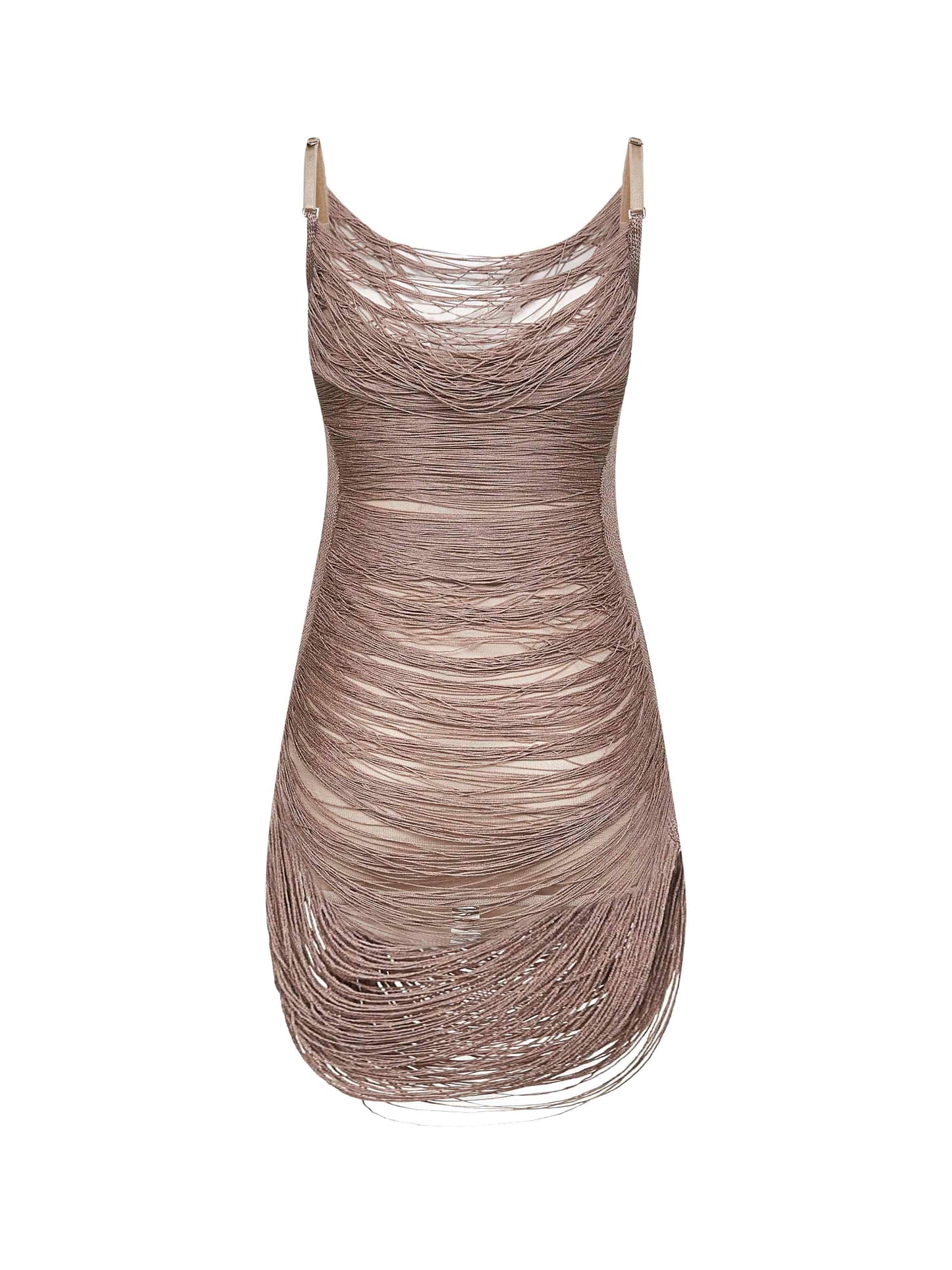 Silver knit fringed mini dress