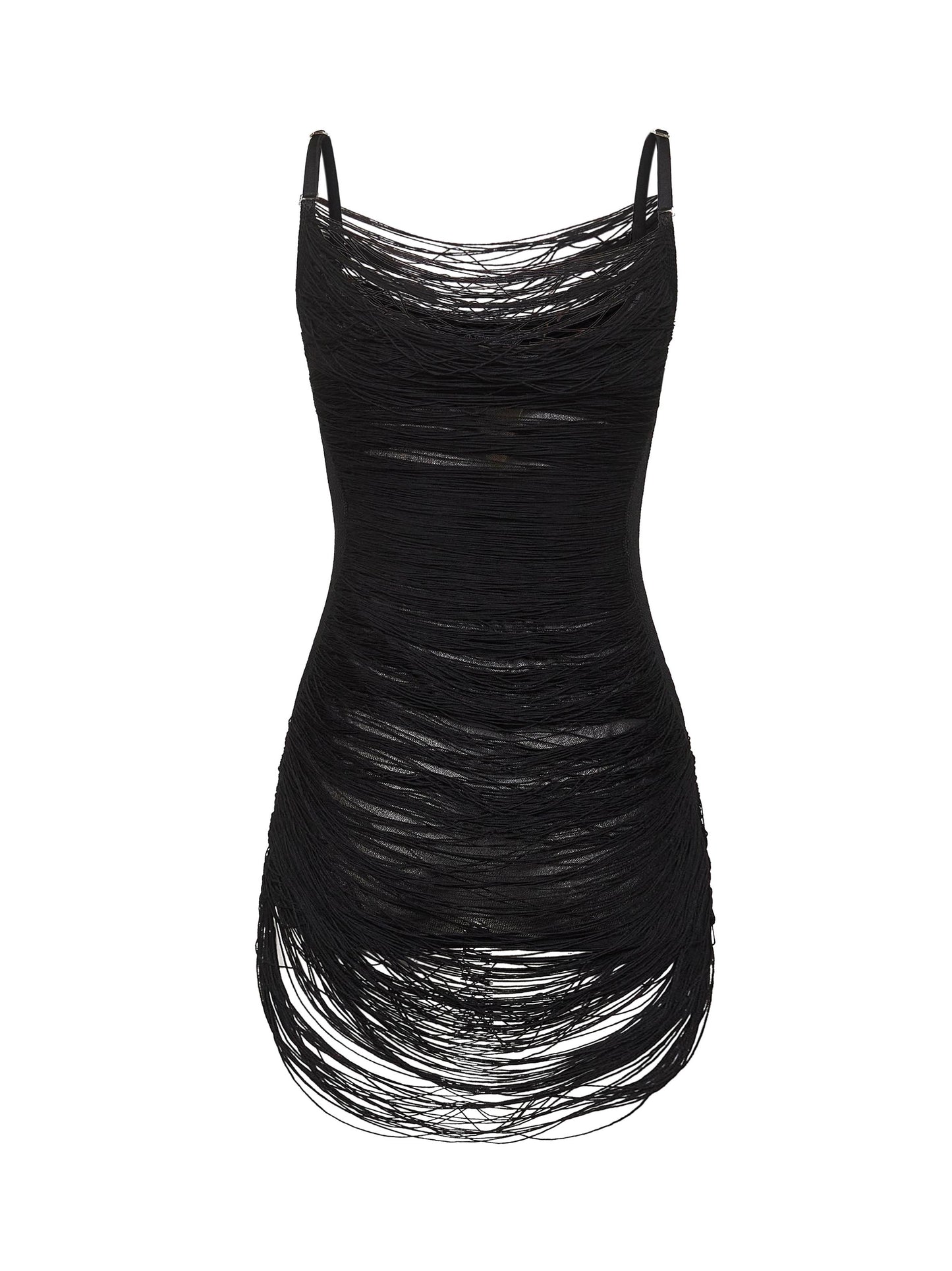 Black knit fringed mini dress