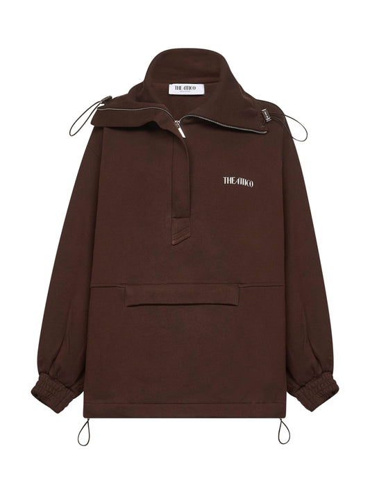 Brown double American fleece anorak sweatshirt