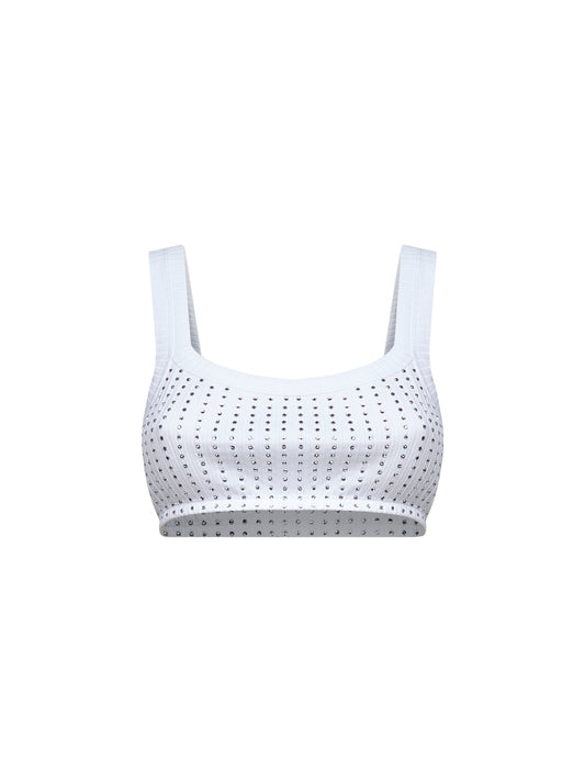 White cotton hotfix crystal bralette top