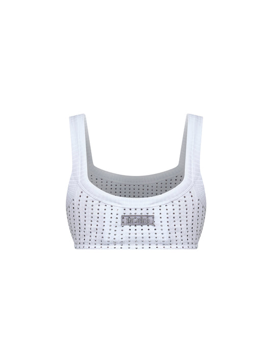 White cotton hotfix crystal bralette top