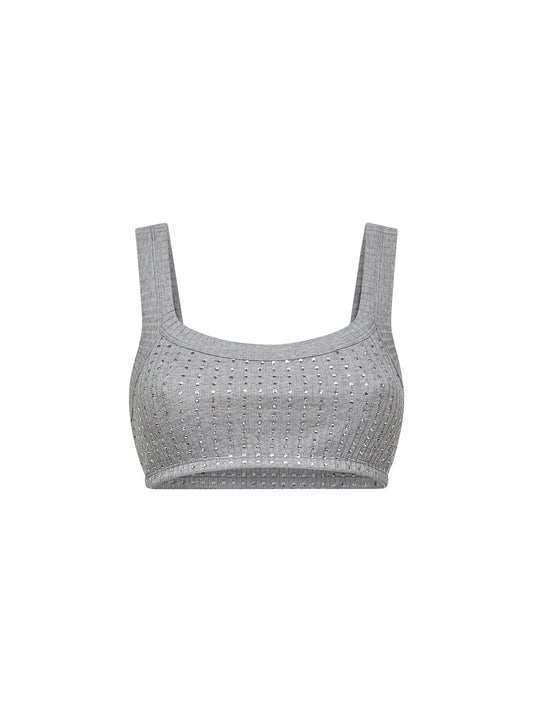 Grey cotton hotfix crystal bralette top