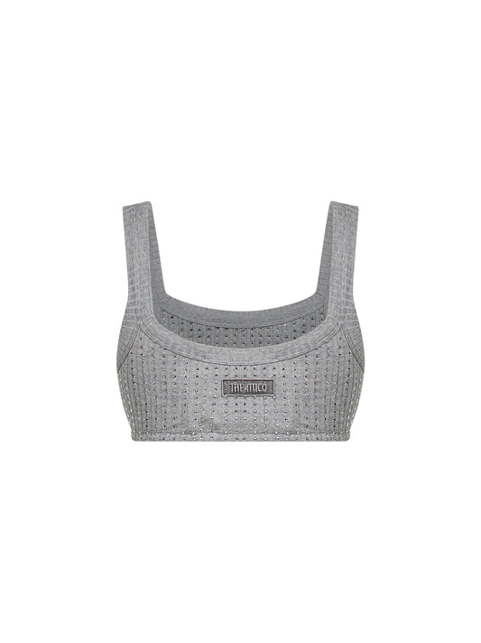 Grey cotton hotfix crystal bralette top