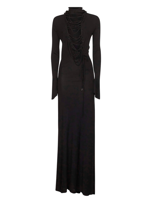 Black viscose crepe long dress