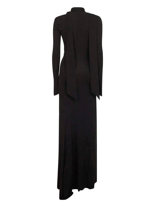 Black viscose crepe long dress