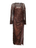 Brown sequin net knit midi dress