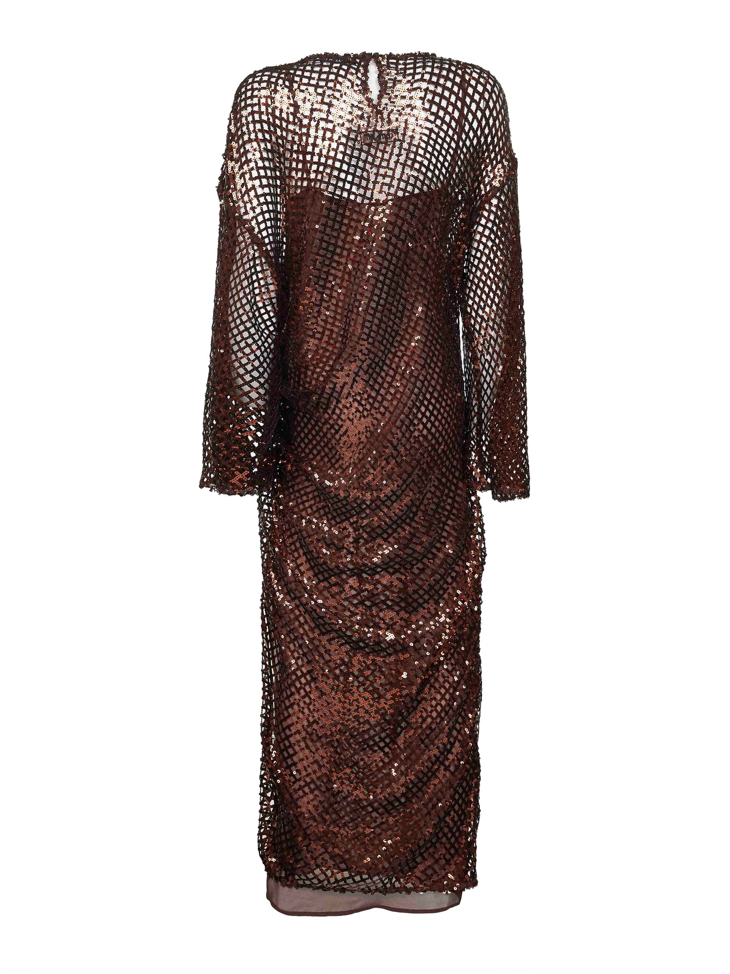 Brown sequin net knit midi dress
