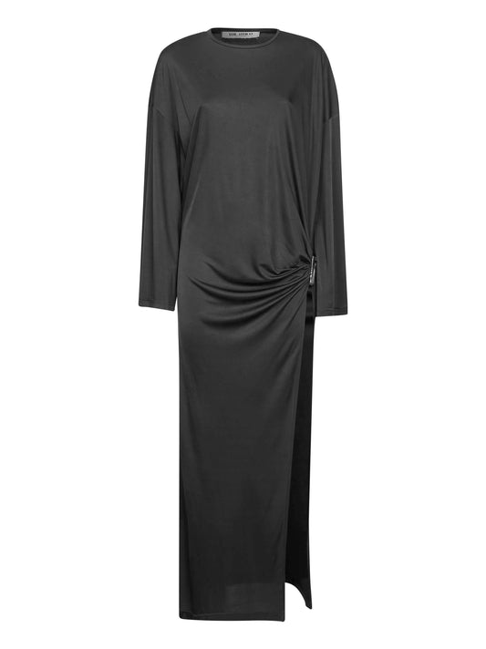 Grey shiny jersey midi dress