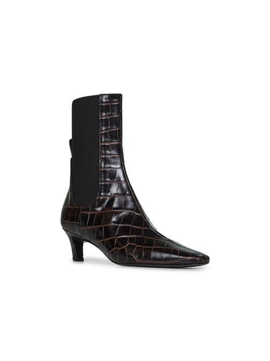 Brown crocodile embossed leather ankle boots