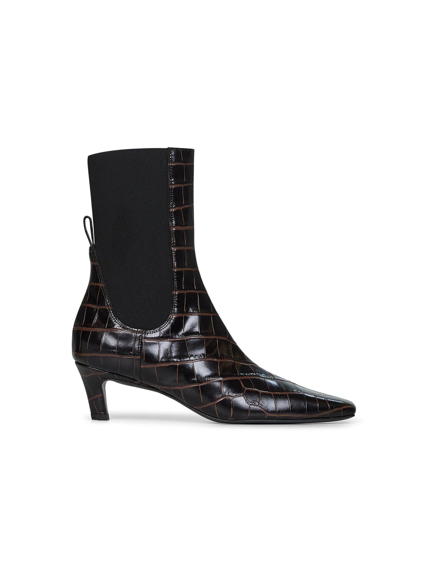 Brown crocodile embossed leather ankle boots
