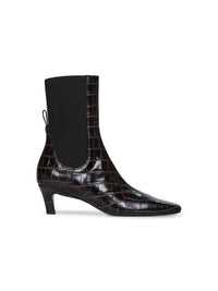 Brown crocodile embossed leather ankle boots