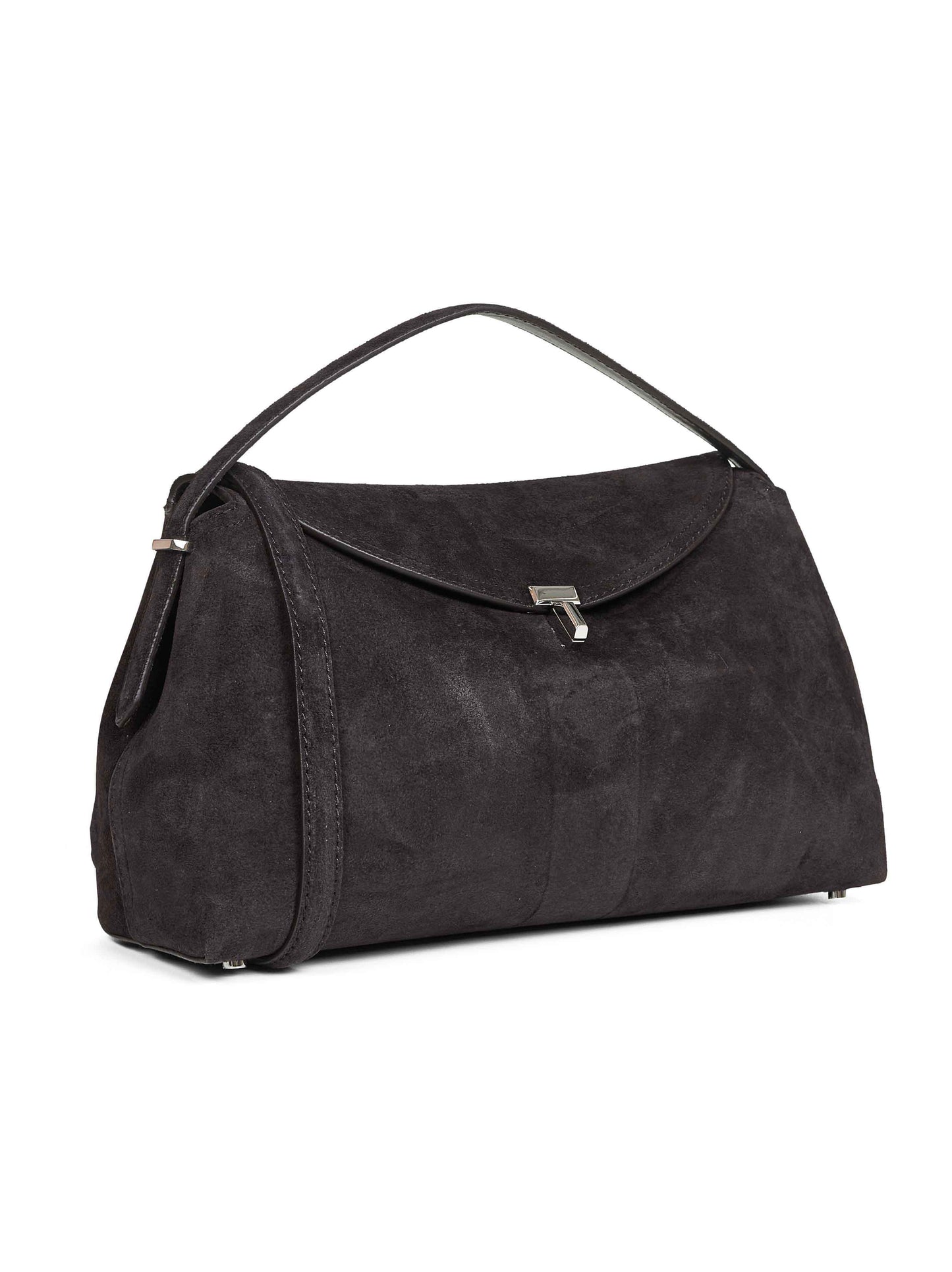 Espresso T-Lock suede top handle bag