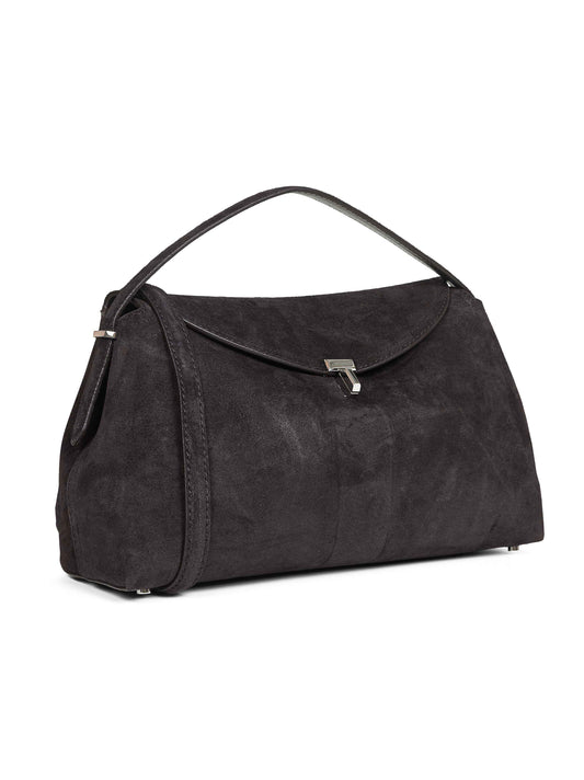 Espresso T-Lock suede top handle bag