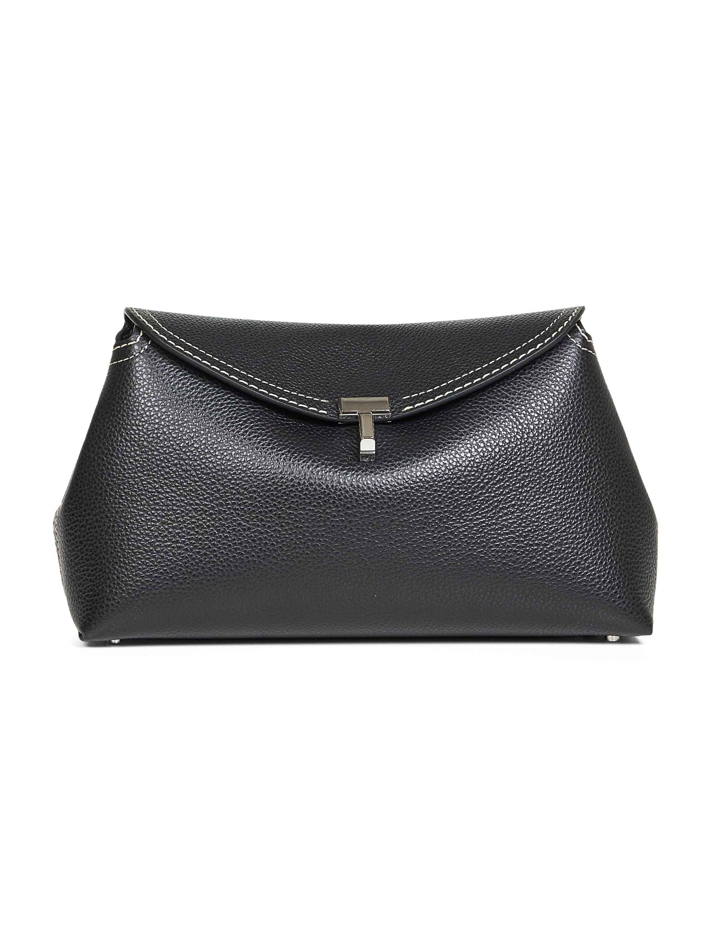 Black T-Lock grained-leather clutch bag
