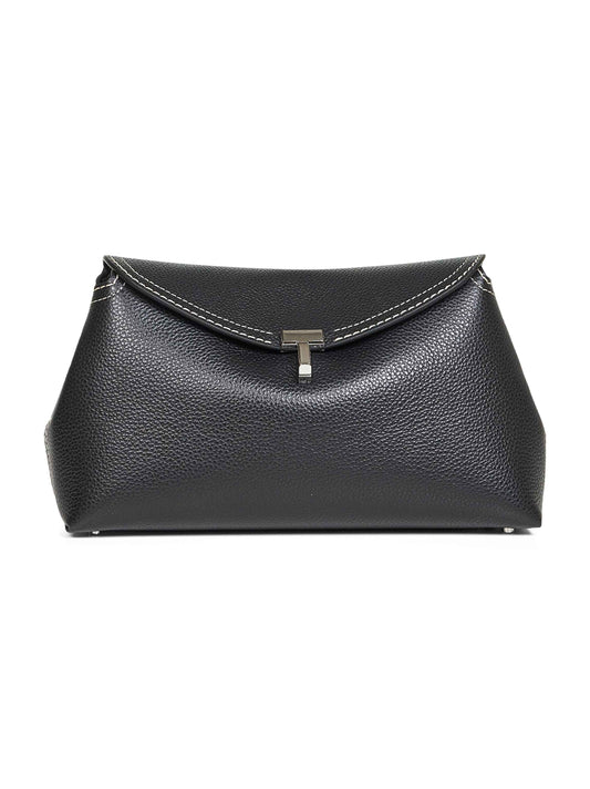 Black T-Lock grained-leather clutch bag