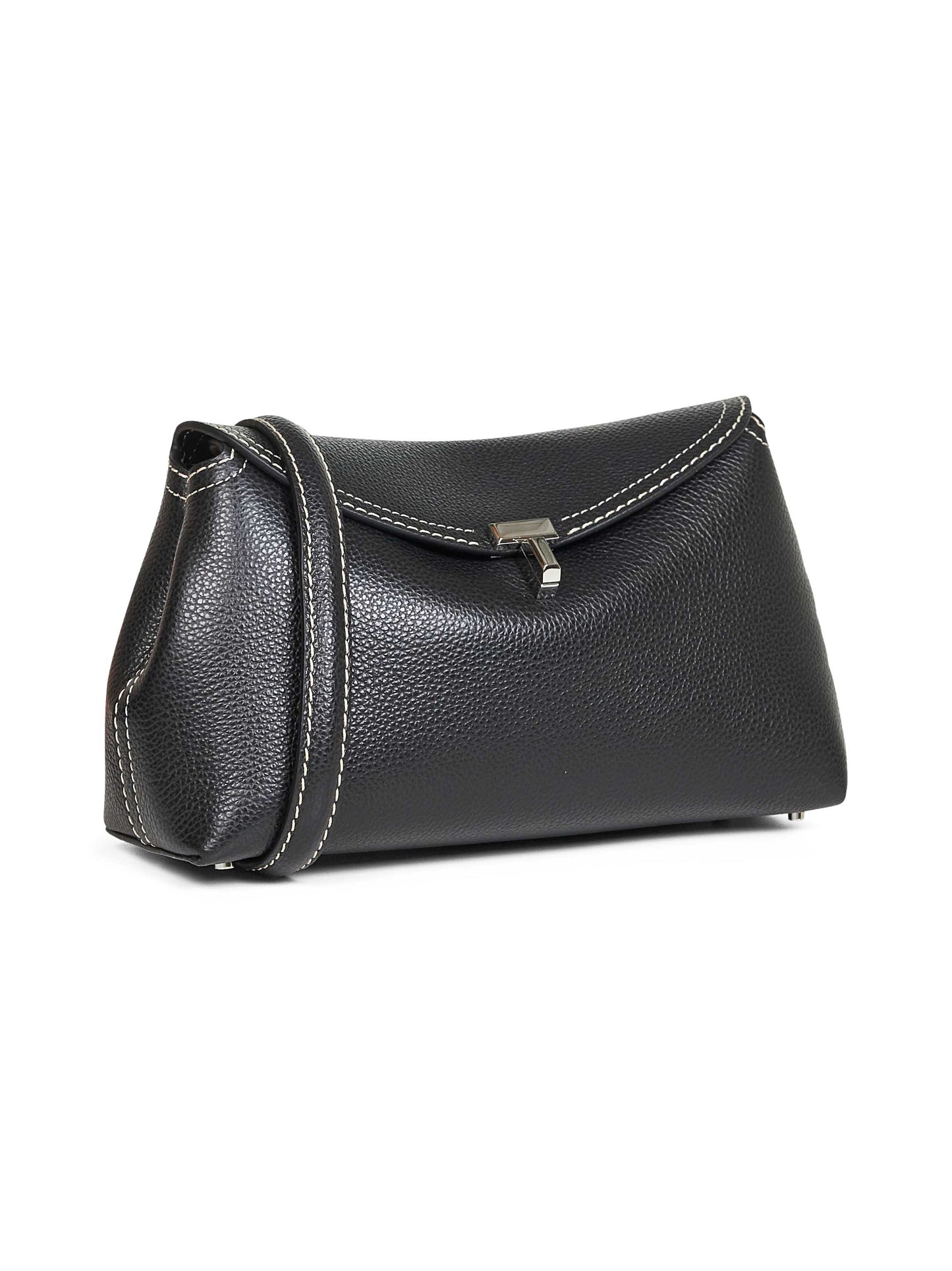 Black T-Lock grained-leather clutch bag