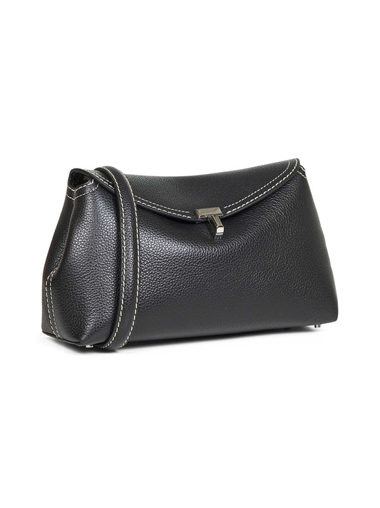 Black T-Lock grained-leather clutch bag