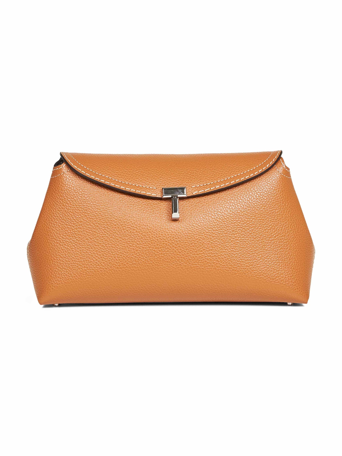 Tan T-Lock grained-leather clutch bag