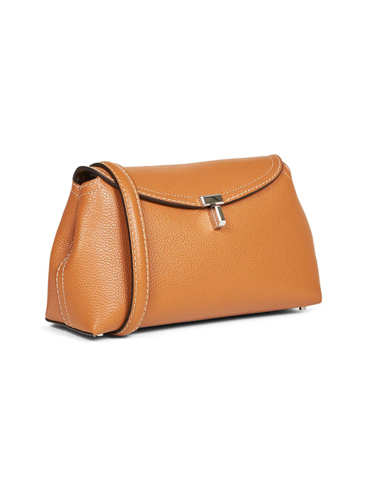 Tan T-Lock grained-leather clutch bag