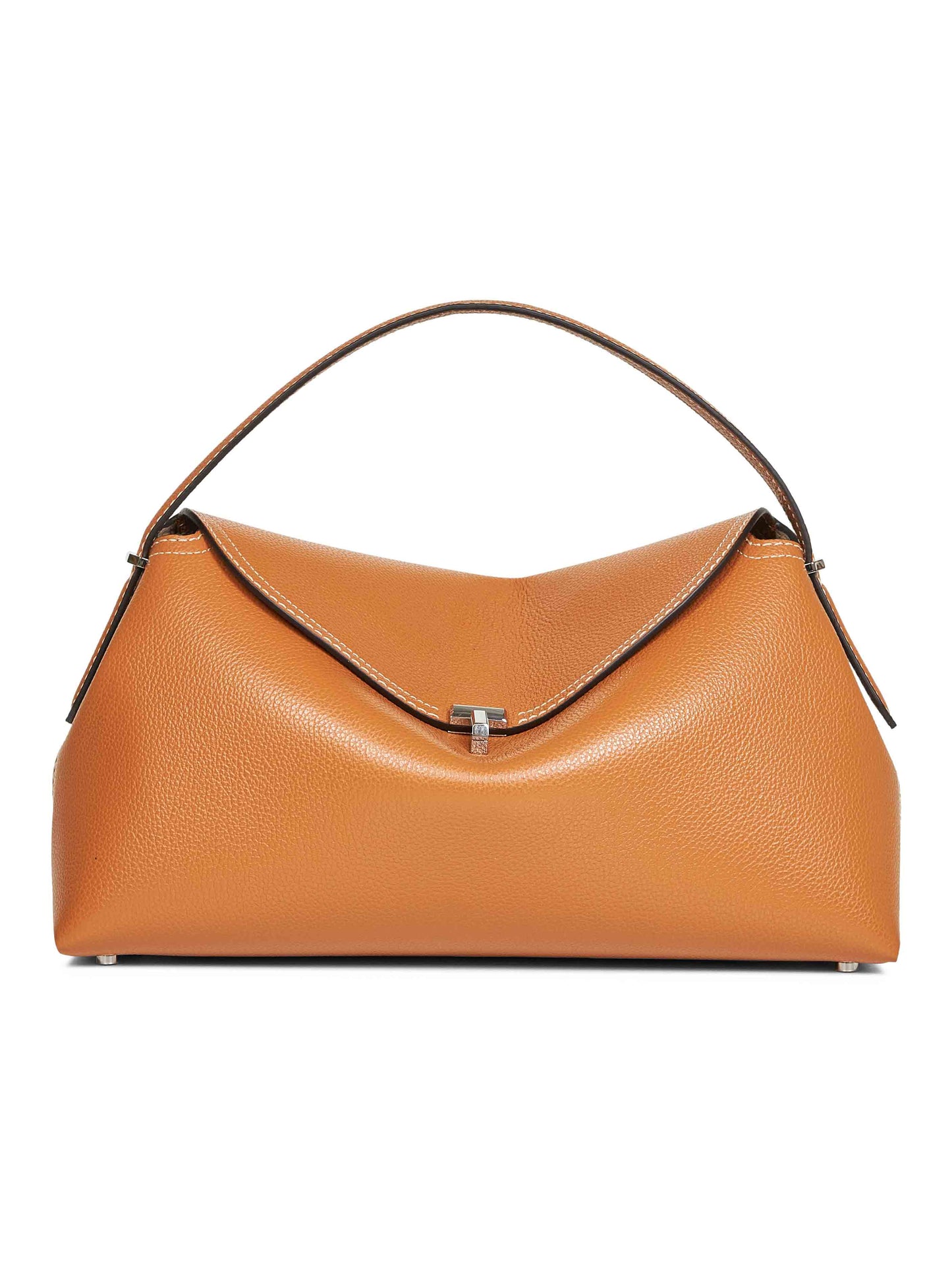 Tan T-Lock grained-leather top handle bag