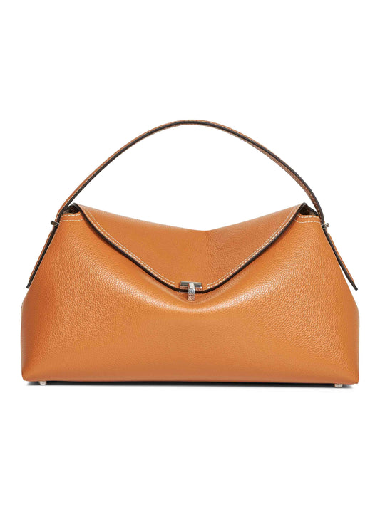Tan T-Lock grained-leather top handle bag