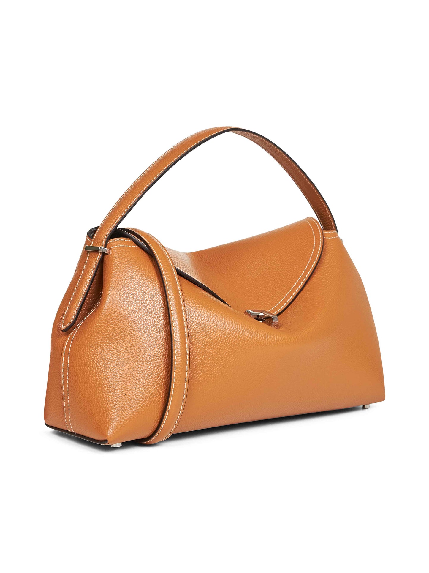 Tan T-Lock grained-leather top handle bag