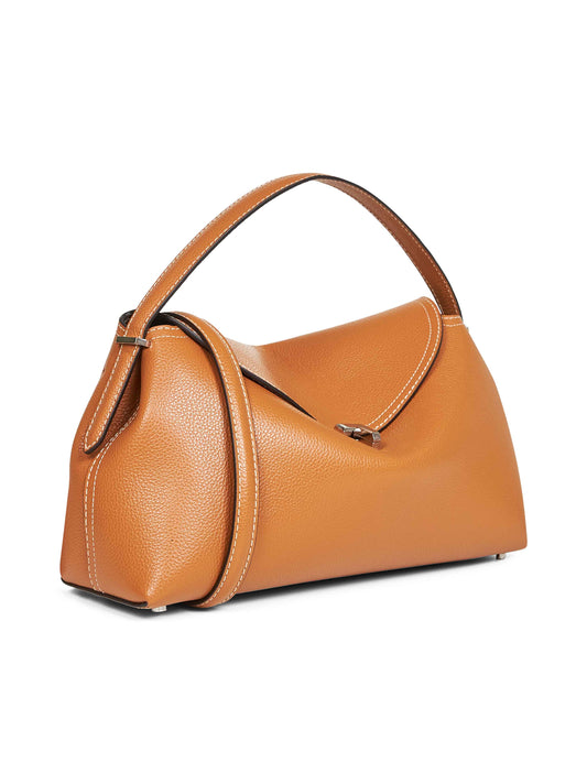 Tan T-Lock grained-leather top handle bag