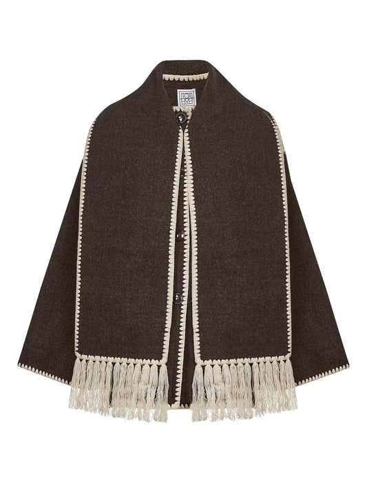Brown felt embroidered scarf jacket