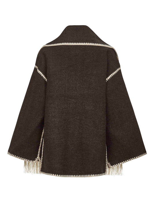 Brown felt embroidered scarf jacket