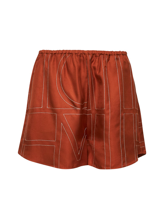 Orange silk twill Monogram pajama shorts