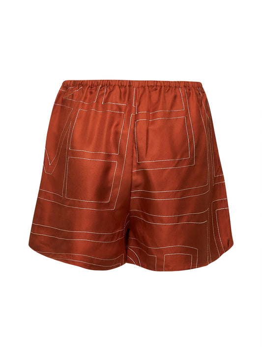 Orange silk twill Monogram pajama shorts