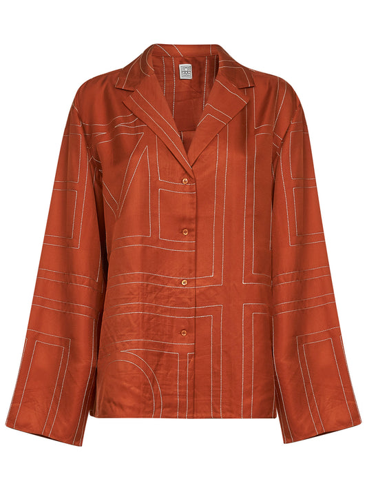 Orange silk twill Monogram pajama shirt